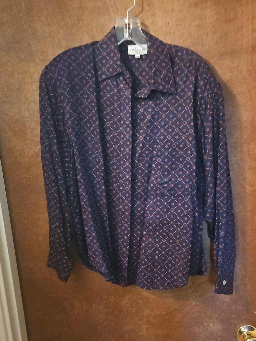 Liz Claiborne Navy Geometric-Print Button Down Shirt